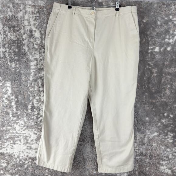 LL BEan Plus Size Petite 18 Classic Fit Flat Front Cino Pants Ivory Button Zip - Picture 1 of 12